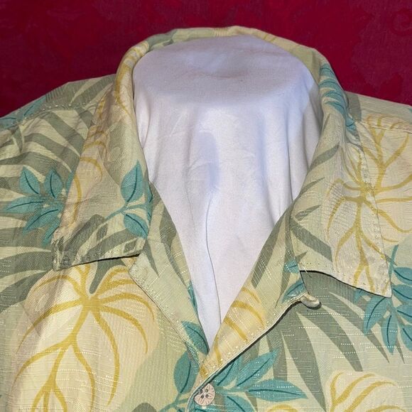 Tommy Bahama Men Silk Button Down Short Sleeve Shirt Yellow Green Blue Palms XXL - Picture 1 of 10